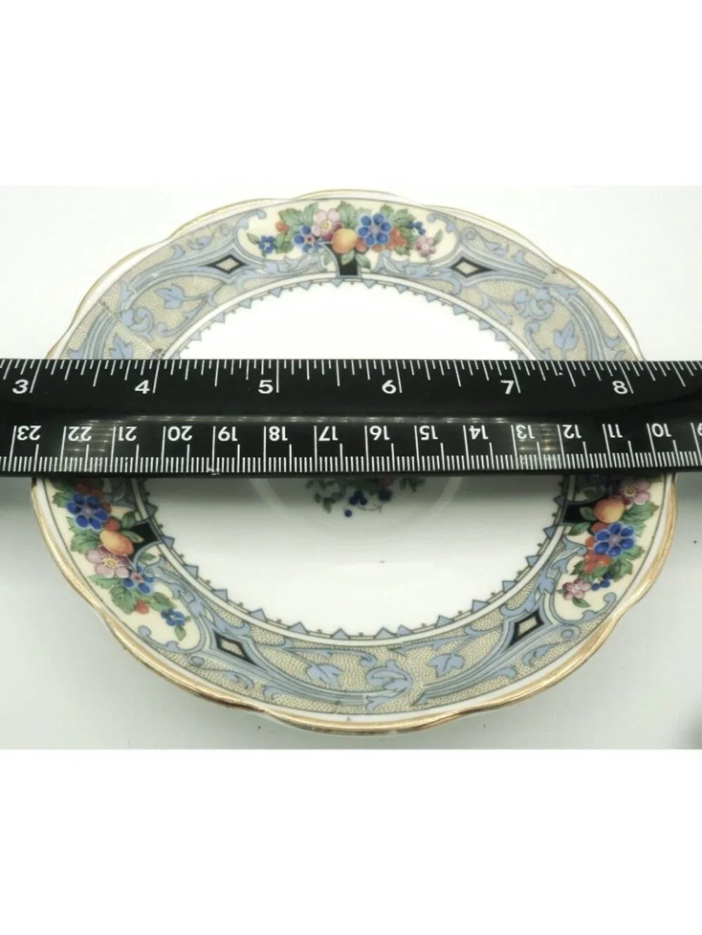 Royal Albert Teacup Saucer Set Art Deco Crown China Fruit Flowers Cameo Border